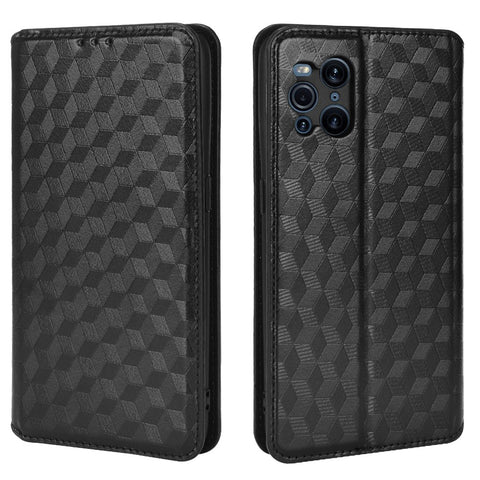 Protective Cover Shockproof Rhombus Pattern Imprinted Cell Phone Case PU Leather + TPU Phone Case with Stand Wallet for Oppo Find X3 Pro /  Find X3