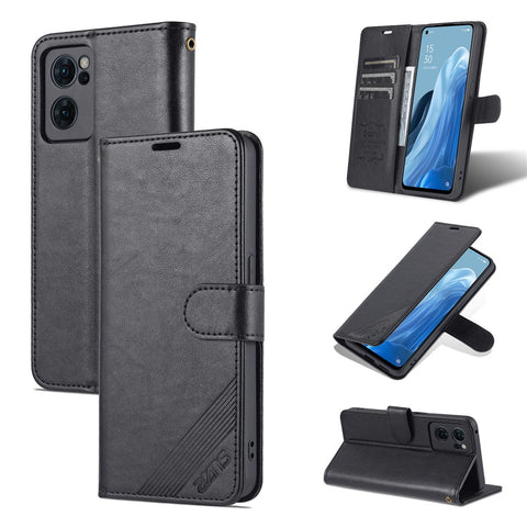 AZNS Textured PU Leather Flip Folio Book Stand Phone Case TPU Shockproof Folio Cover with Wallet for Oppo Reno7 SE 5G