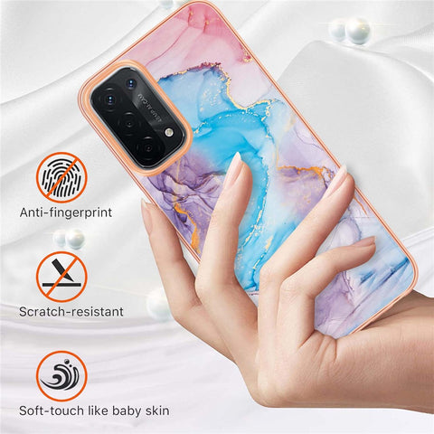 LB1 Series Marble Slim Shockproof Case for Oppo A74 5G / A93 5G / A54 5G / A93s 5G, Electroplating Soft TPU Protection IMD Cover
