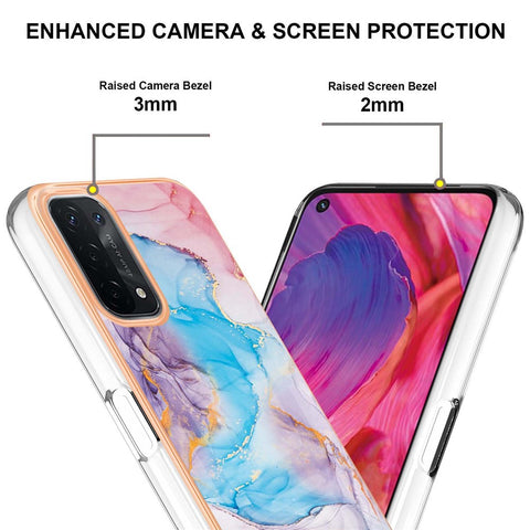 LB1 Series Marble Slim Shockproof Case for Oppo A74 5G / A93 5G / A54 5G / A93s 5G, Electroplating Soft TPU Protection IMD Cover