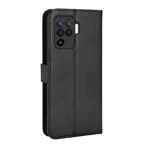 For Oppo A94 4G/F19 Pro 4G/Reno5 F 4G/Reno5 Lite Anti-scratch Anti-drop Diamond Texture PU Leather Wallet Stand Cover Phone Case with Strap