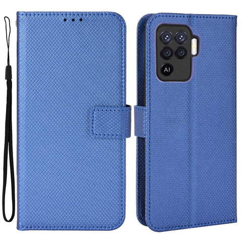 For Oppo A94 4G/F19 Pro 4G/Reno5 F 4G/Reno5 Lite Anti-scratch Anti-drop Diamond Texture PU Leather Wallet Stand Cover Phone Case with Strap
