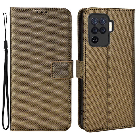 For Oppo A94 4G/F19 Pro 4G/Reno5 F 4G/Reno5 Lite Anti-scratch Anti-drop Diamond Texture PU Leather Wallet Stand Cover Phone Case with Strap