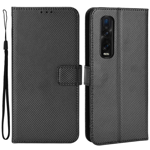 For Oppo Find X2 Pro Magnetic Clasp Anti-drop Diamond Texture PU Leather Wallet Stand Cell Phone Case with Strap