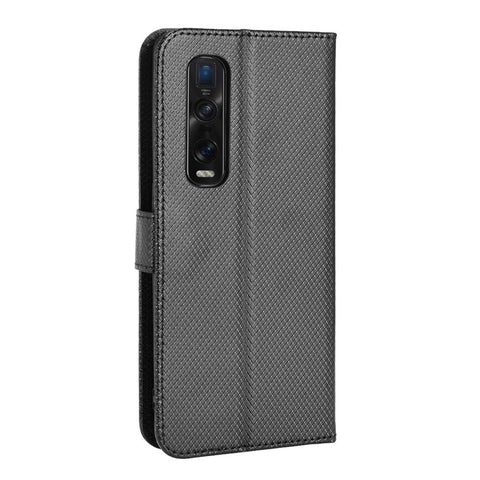 For Oppo Find X2 Pro Magnetic Clasp Anti-drop Diamond Texture PU Leather Wallet Stand Cell Phone Case with Strap