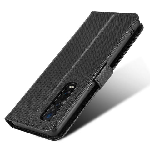 For Oppo Find X2 Pro Magnetic Clasp Anti-drop Diamond Texture PU Leather Wallet Stand Cell Phone Case with Strap