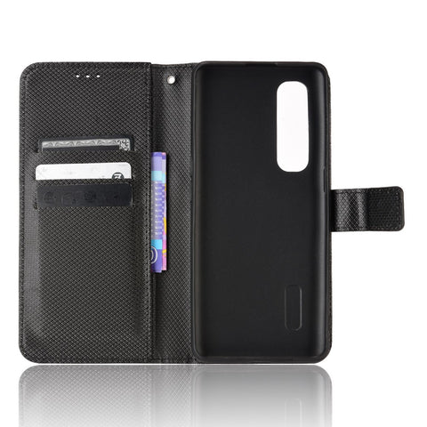 For Oppo Find X2 Pro Magnetic Clasp Anti-drop Diamond Texture PU Leather Wallet Stand Cell Phone Case with Strap