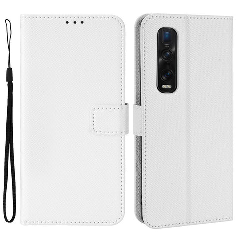 For Oppo Find X2 Pro Magnetic Clasp Anti-drop Diamond Texture PU Leather Wallet Stand Cell Phone Case with Strap