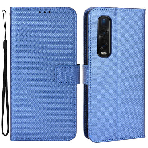 For Oppo Find X2 Pro Magnetic Clasp Anti-drop Diamond Texture PU Leather Wallet Stand Cell Phone Case with Strap