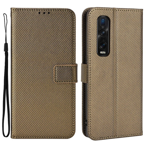 For Oppo Find X2 Pro Magnetic Clasp Anti-drop Diamond Texture PU Leather Wallet Stand Cell Phone Case with Strap