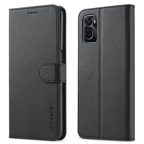 LC.IMEEKE for Realme 9i/Oppo A36/Oppo A76 Textured PU Leather Flip Folio Stand Case Mobile Phone Wallet Case Cover