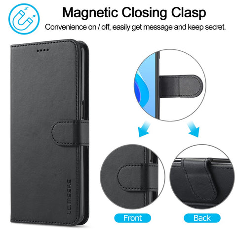 LC.IMEEKE for Realme 9i/Oppo A36/Oppo A76 Textured PU Leather Flip Folio Stand Case Mobile Phone Wallet Case Cover