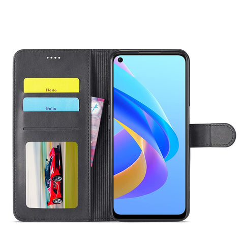 LC.IMEEKE for Realme 9i/Oppo A36/Oppo A76 Textured PU Leather Flip Folio Stand Case Mobile Phone Wallet Case Cover