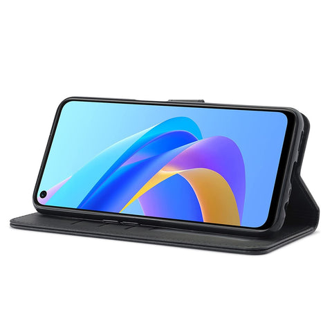 LC.IMEEKE for Realme 9i/Oppo A36/Oppo A76 Textured PU Leather Flip Folio Stand Case Mobile Phone Wallet Case Cover