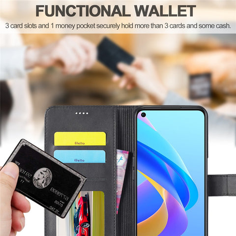 LC.IMEEKE for Realme 9i/Oppo A36/Oppo A76 Textured PU Leather Flip Folio Stand Case Mobile Phone Wallet Case Cover