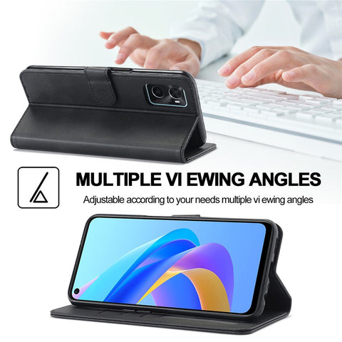 LC.IMEEKE for Realme 9i/Oppo A36/Oppo A76 Textured PU Leather Flip Folio Stand Case Mobile Phone Wallet Case Cover
