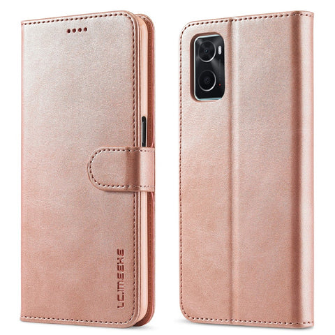 LC.IMEEKE for Realme 9i/Oppo A36/Oppo A76 Textured PU Leather Flip Folio Stand Case Mobile Phone Wallet Case Cover