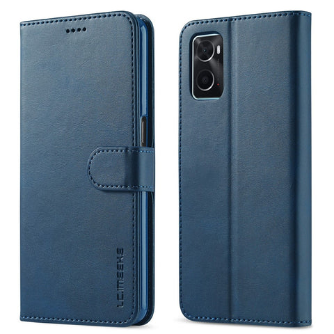LC.IMEEKE for Realme 9i/Oppo A36/Oppo A76 Textured PU Leather Flip Folio Stand Case Mobile Phone Wallet Case Cover