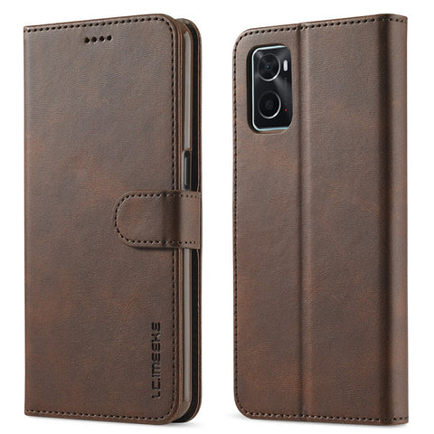 LC.IMEEKE for Realme 9i/Oppo A36/Oppo A76 Textured PU Leather Flip Folio Stand Case Mobile Phone Wallet Case Cover