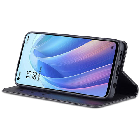 AZNS for Oppo Reno7 5G (Global) Textured PU Leather Phone Case Magnetic Auto-absorbed Cover with Stand Wallet