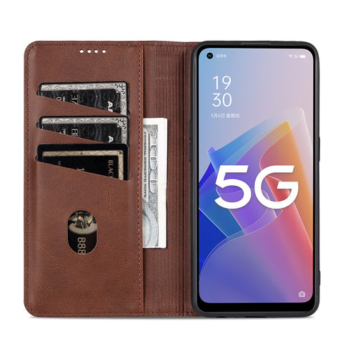 AZNS Auto-absorbed Magnetic Leather Phone for Oppo Reno7 Z 5G, Magnetic Closure Wallet Foldable Stand Protective Shell