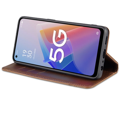 AZNS Auto-absorbed Magnetic Leather Phone for Oppo Reno7 Z 5G, Magnetic Closure Wallet Foldable Stand Protective Shell