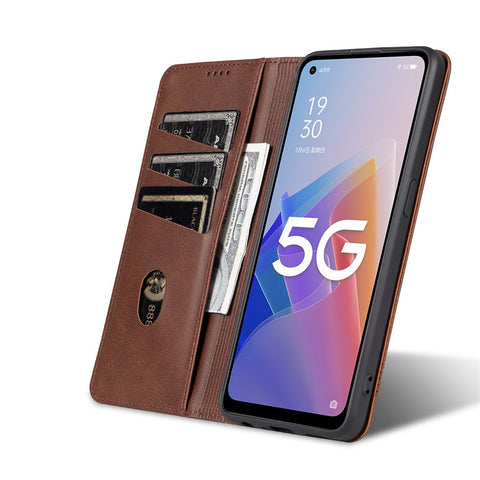 AZNS Auto-absorbed Magnetic Leather Phone for Oppo Reno7 Z 5G, Magnetic Closure Wallet Foldable Stand Protective Shell