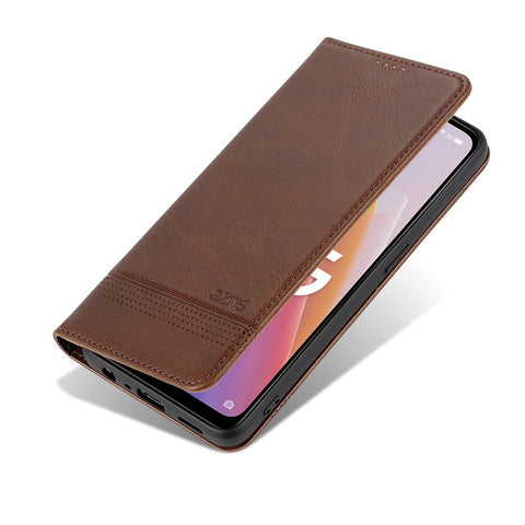 AZNS Auto-absorbed Magnetic Leather Phone for Oppo Reno7 Z 5G, Magnetic Closure Wallet Foldable Stand Protective Shell