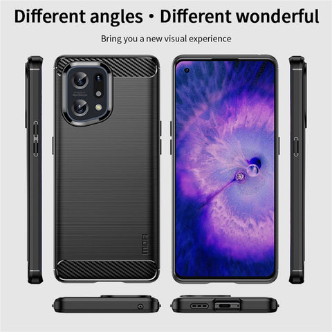 MOFI JK TPU Series-1 for Oppo Find X5 Business Style Carbon Fiber Brushed Surface Phone Case Soft TPU Anti-fall Protective Cover