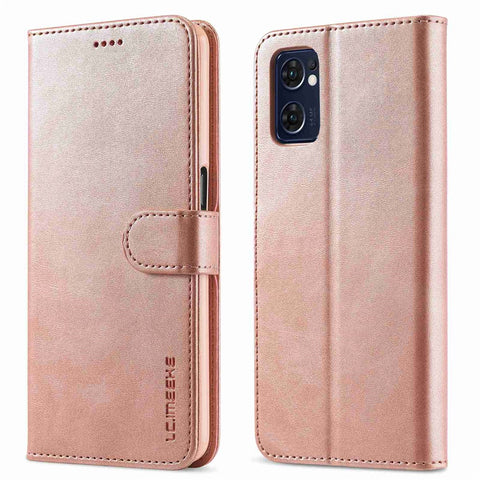 LC.IMEEKE For Oppo Reno7 5G (Global)/Find X5 Lite Textured PU Leather Stand Wallet Phone Case Folio Flip Cover