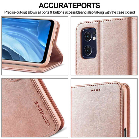 LC.IMEEKE For Oppo Reno7 5G (Global)/Find X5 Lite Textured PU Leather Stand Wallet Phone Case Folio Flip Cover