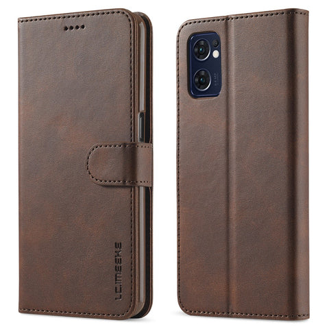 LC.IMEEKE For Oppo Reno7 5G (Global)/Find X5 Lite Textured PU Leather Stand Wallet Phone Case Folio Flip Cover