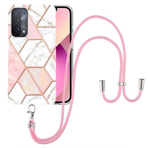 For Oppo A74 5G / A93 5G / A54 5G / A93s 5G Case with Long Strap Splicing IMD Marble Pattern TPU Back Cover