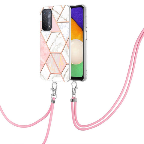 For Oppo A74 5G / A93 5G / A54 5G / A93s 5G Case with Long Strap Splicing IMD Marble Pattern TPU Back Cover