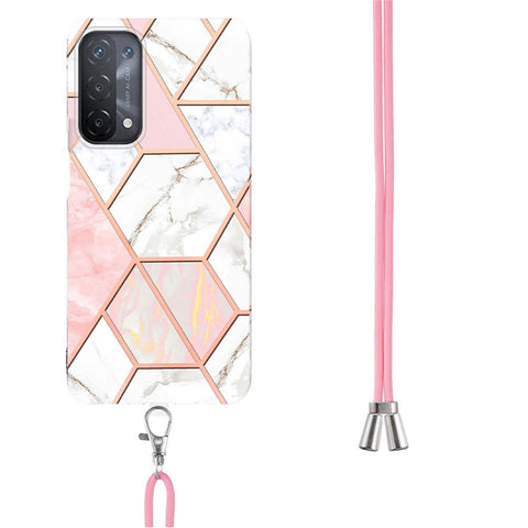 For Oppo A74 5G / A93 5G / A54 5G / A93s 5G Case with Long Strap Splicing IMD Marble Pattern TPU Back Cover
