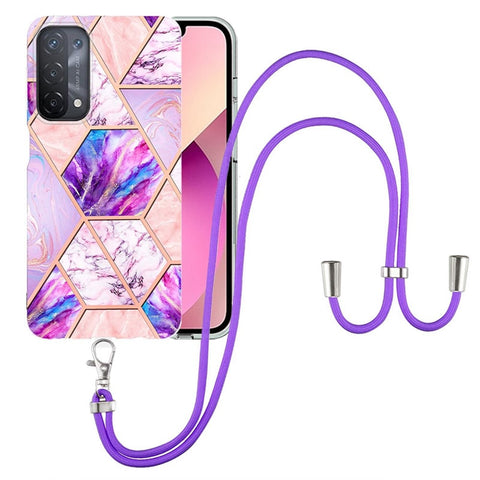For Oppo A74 5G / A93 5G / A54 5G / A93s 5G Case with Long Strap Splicing IMD Marble Pattern TPU Back Cover