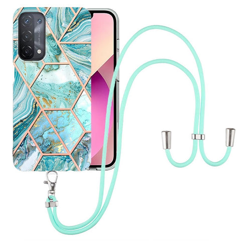 For Oppo A74 5G / A93 5G / A54 5G / A93s 5G Case with Long Strap Splicing IMD Marble Pattern TPU Back Cover