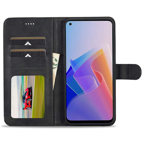 LC.IMEEKE For Oppo Reno7 Z 5G/A96 (China) Fully Wrapped Protective Shell, Textured PU Leather Magnetic Clasp Phone Case with Wallet Stand