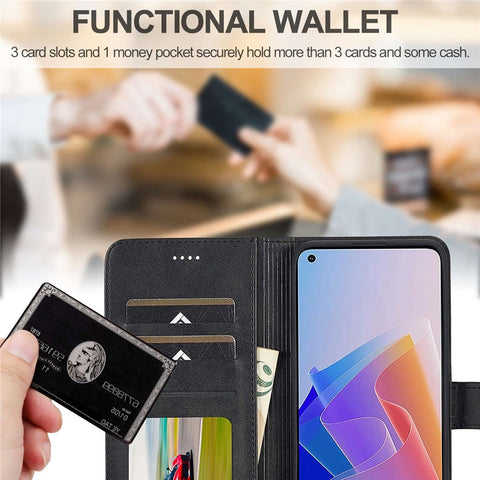 LC.IMEEKE For Oppo Reno7 Z 5G/A96 (China) Fully Wrapped Protective Shell, Textured PU Leather Magnetic Clasp Phone Case with Wallet Stand