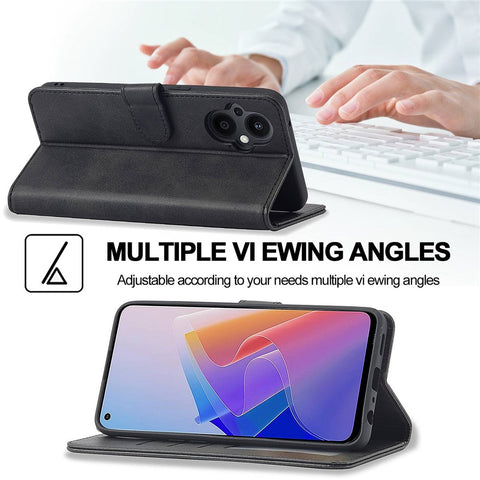 LC.IMEEKE For Oppo Reno7 Z 5G/A96 (China) Fully Wrapped Protective Shell, Textured PU Leather Magnetic Clasp Phone Case with Wallet Stand