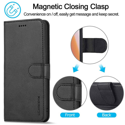 LC.IMEEKE For Oppo Reno7 Z 5G/A96 (China) Fully Wrapped Protective Shell, Textured PU Leather Magnetic Clasp Phone Case with Wallet Stand