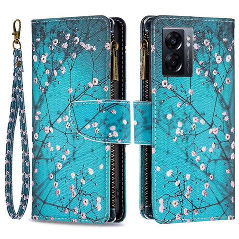 For Oppo A57 (2022) 5G / A77 5G Leather Case with Strap Pattern Printing Zipper Wallet Phone Stand Cover