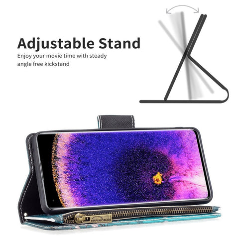 For Oppo A57 (2022) 5G / A77 5G Leather Case with Strap Pattern Printing Zipper Wallet Phone Stand Cover