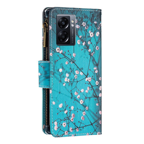 For Oppo A57 (2022) 5G / A77 5G Leather Case with Strap Pattern Printing Zipper Wallet Phone Stand Cover