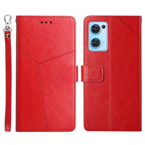 HT01 For Oppo Find X5 Lite/Reno7 5G (Global) Y-Shaped Lines Imprinted Wallet Leather Case Foldable Stand Phone Shell