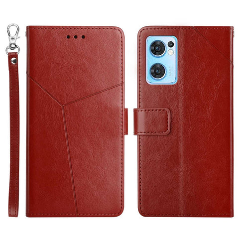 HT01 For Oppo Find X5 Lite/Reno7 5G (Global) Y-Shaped Lines Imprinted Wallet Leather Case Foldable Stand Phone Shell
