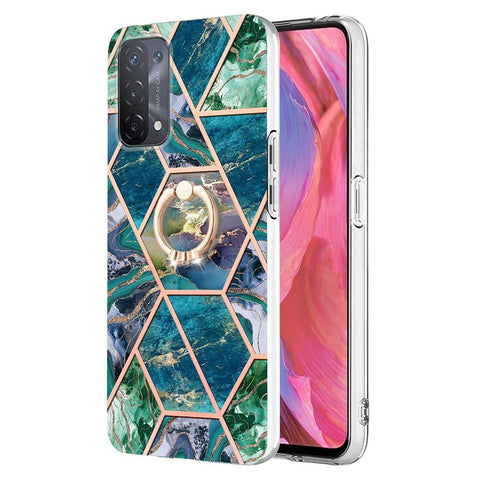 For Oppo A74 5G / A93 5G / A54 5G / A93s 5G Back Cover with Ring Kickstand Splicing Marble Pattern TPU Case