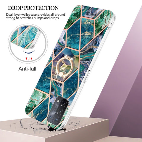 For Oppo A74 5G / A93 5G / A54 5G / A93s 5G Back Cover with Ring Kickstand Splicing Marble Pattern TPU Case