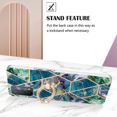 For Oppo A74 5G / A93 5G / A54 5G / A93s 5G Back Cover with Ring Kickstand Splicing Marble Pattern TPU Case