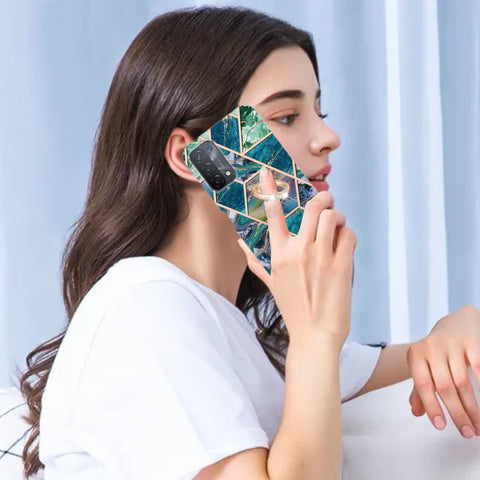 For Oppo A74 5G / A93 5G / A54 5G / A93s 5G Back Cover with Ring Kickstand Splicing Marble Pattern TPU Case